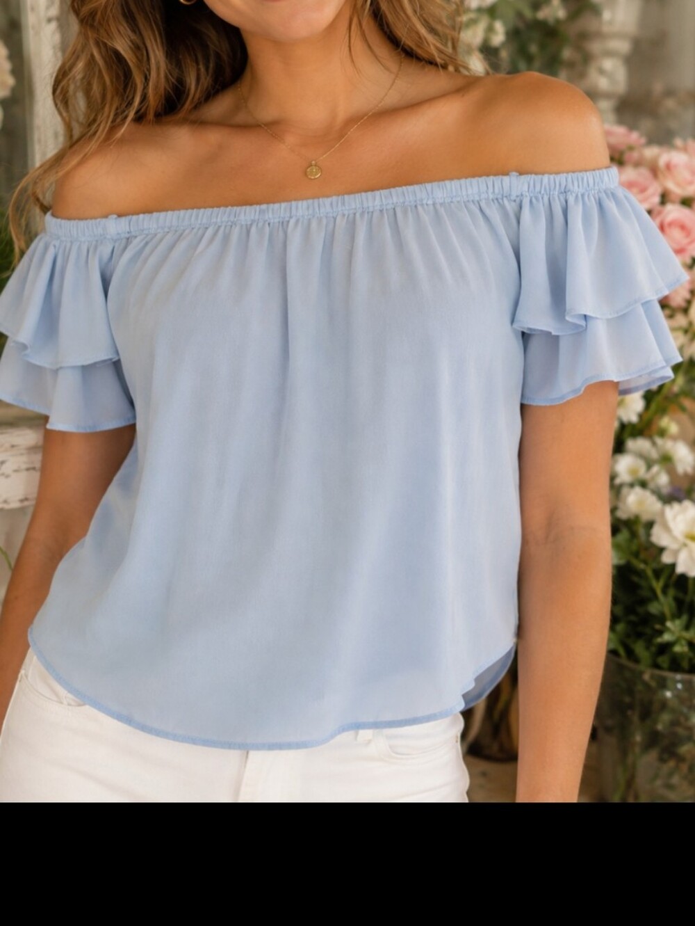Windsor Light Blue Off Shoulder Ruffle Sleeve Blouse Size Large Cute